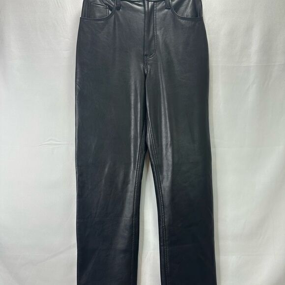 Abercrombie & Fitch 90s Straight Ultra High Rise Black Vegan Leather Pants 27 - Picture 4 of 13
